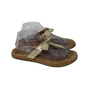 Kork-Ease Sandals Women's Size 9 Gold Slides Toe Post Leather Upper